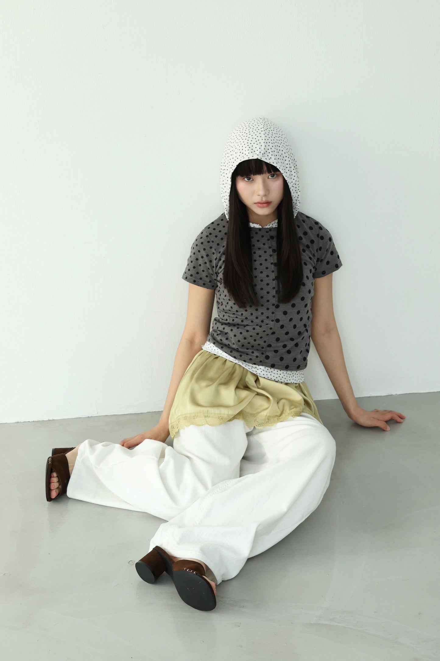 polka dot patchwork short-sleeved top