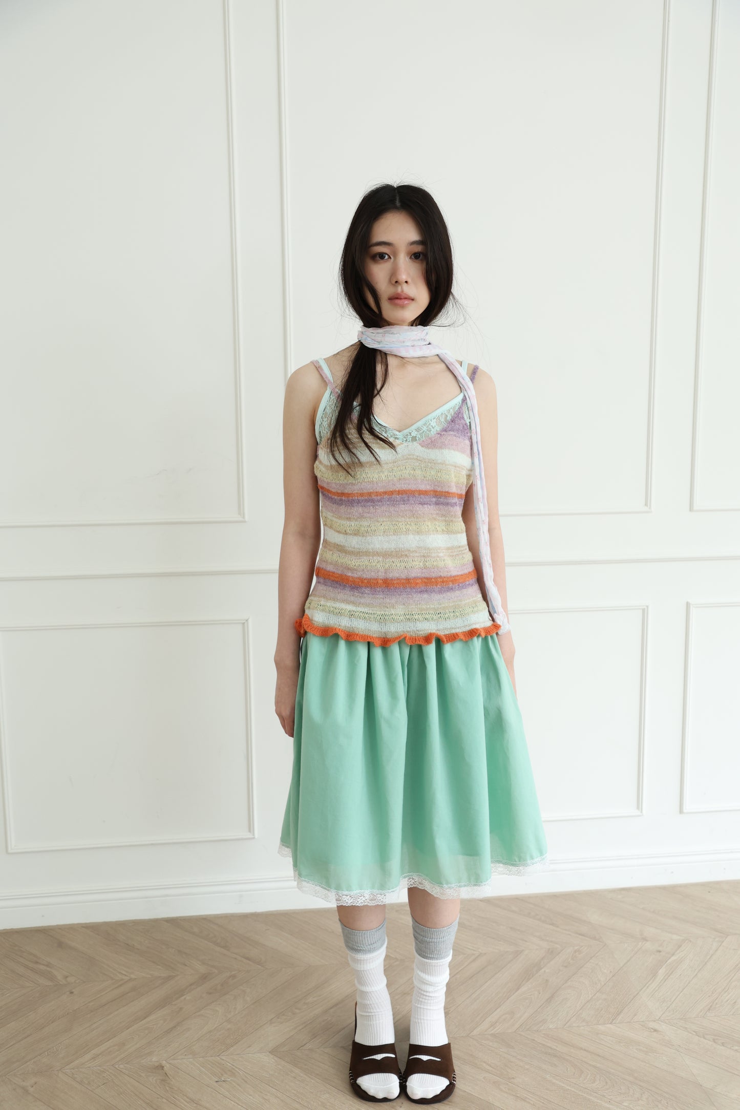 Knit striped spaghetti strap vest