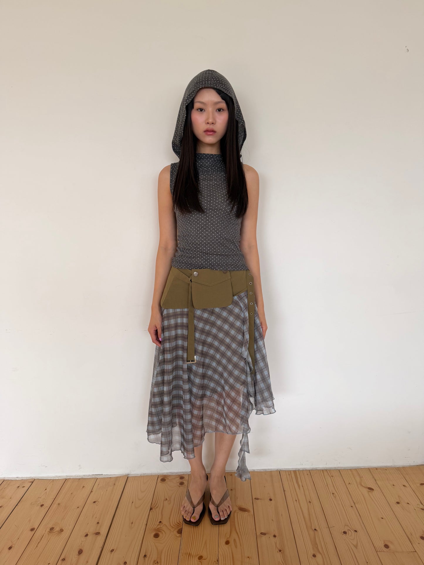 Polka Hood Sleeveless Top