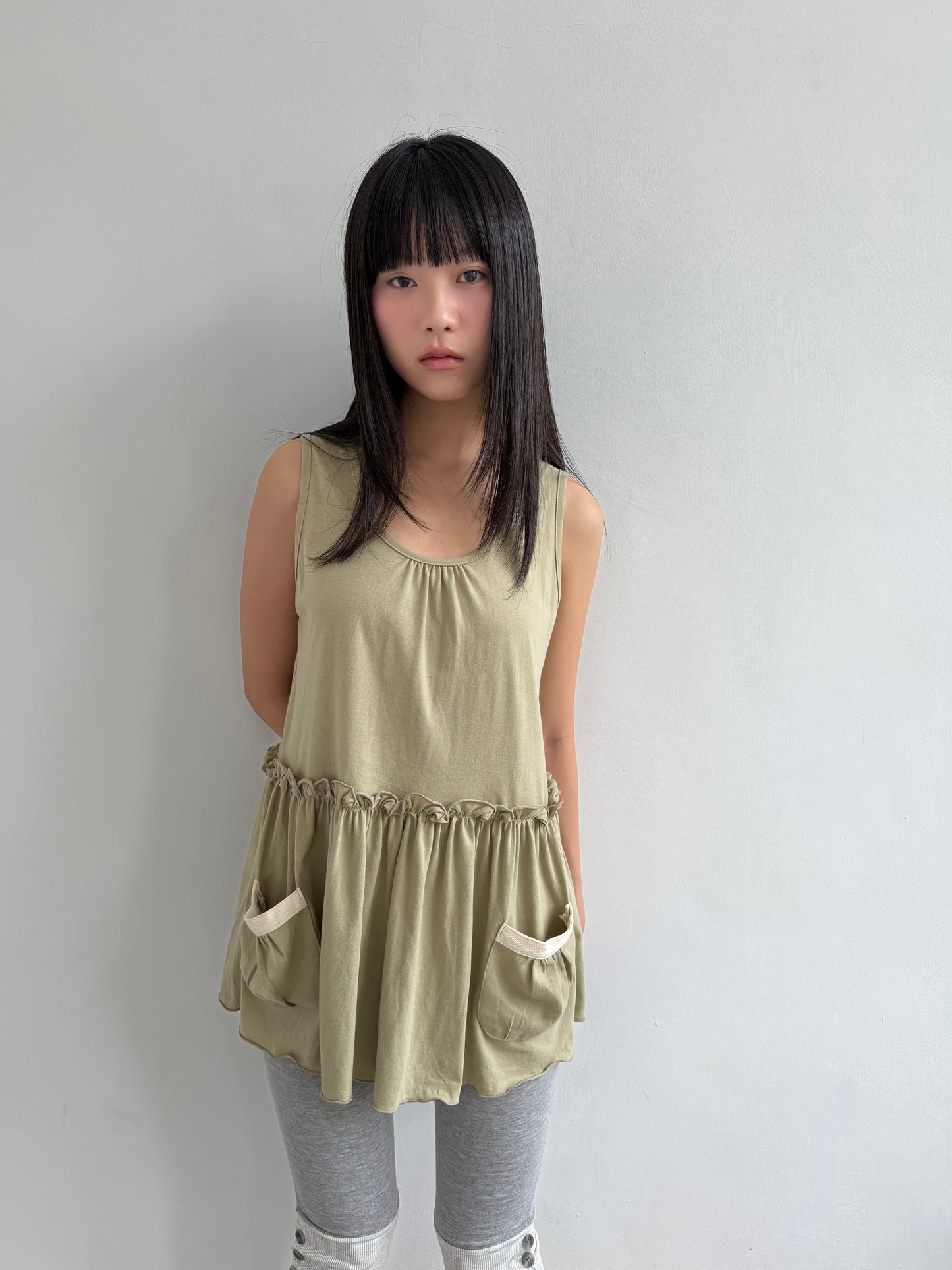 Lace-pocket pinafore dress