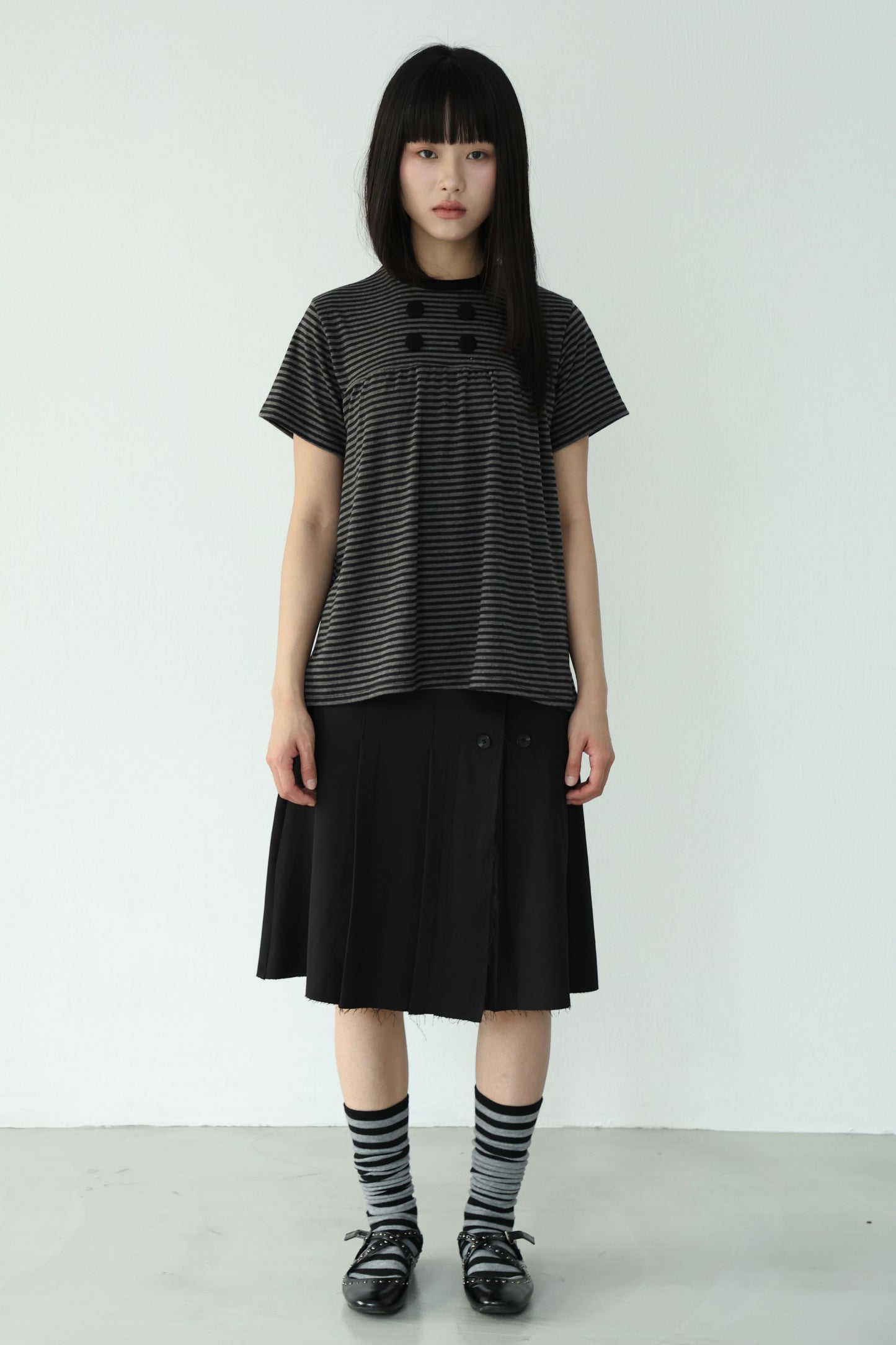Striped loose button-down top