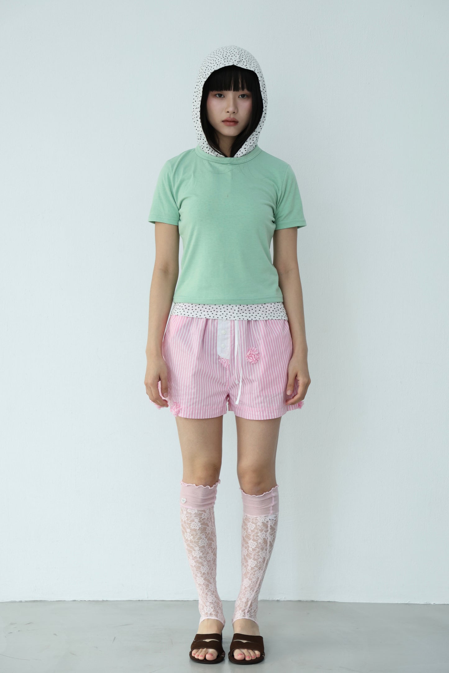 Straight stripe button shorts