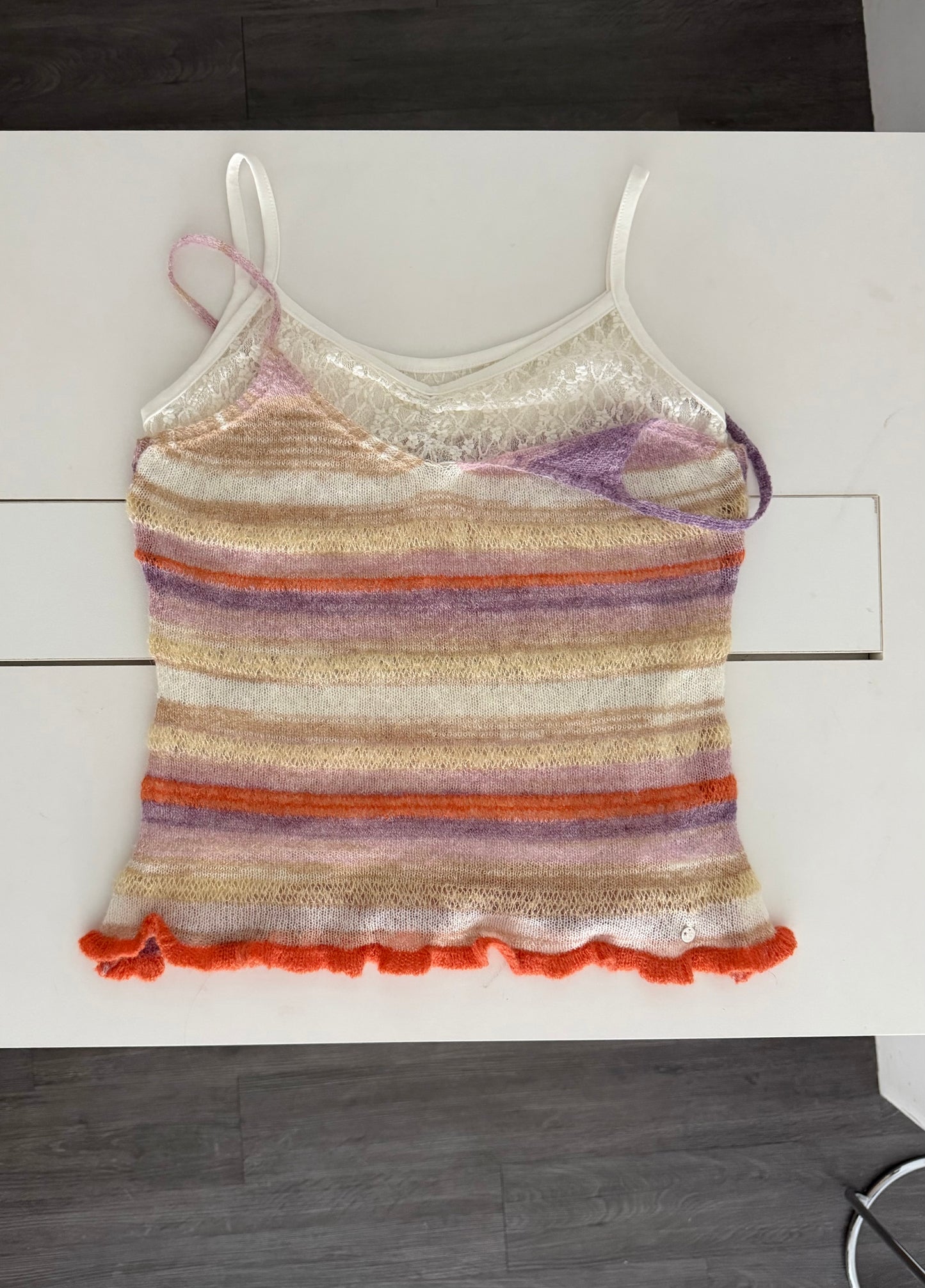 Knit striped spaghetti strap vest