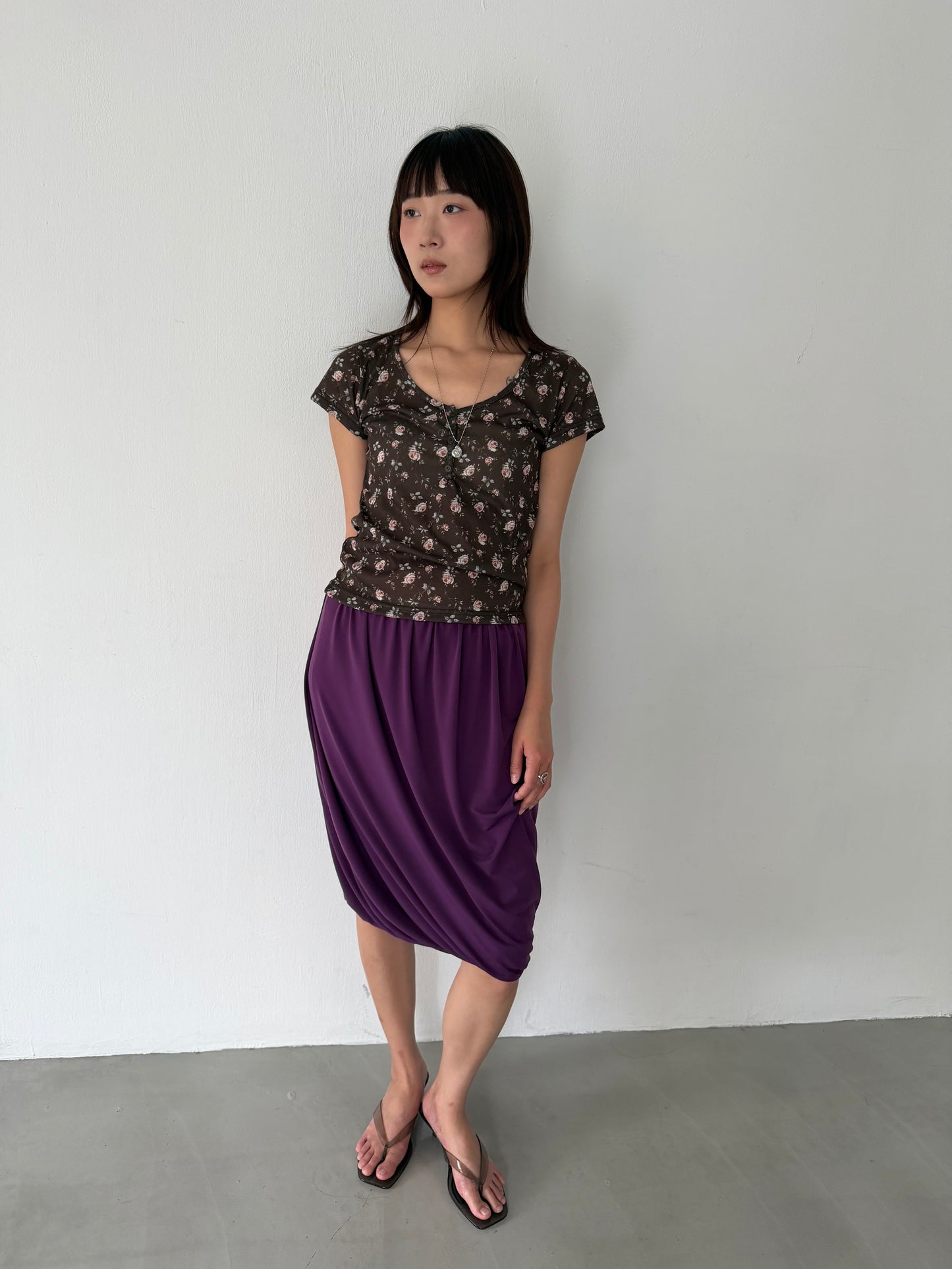 Floral Button Elastic Short-Sleeve