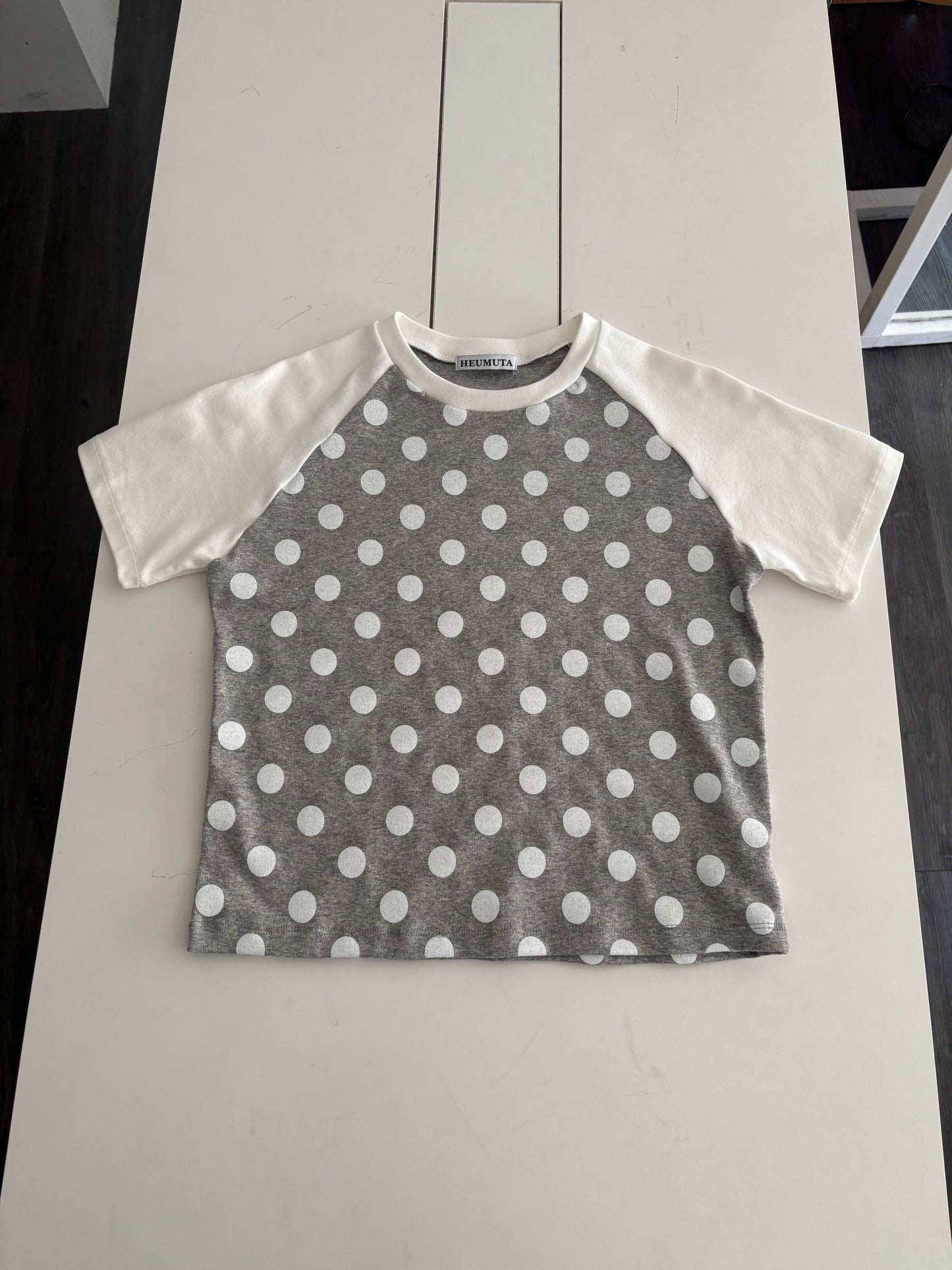 Large Polka Dot Patchwork Sleeve T-shirt