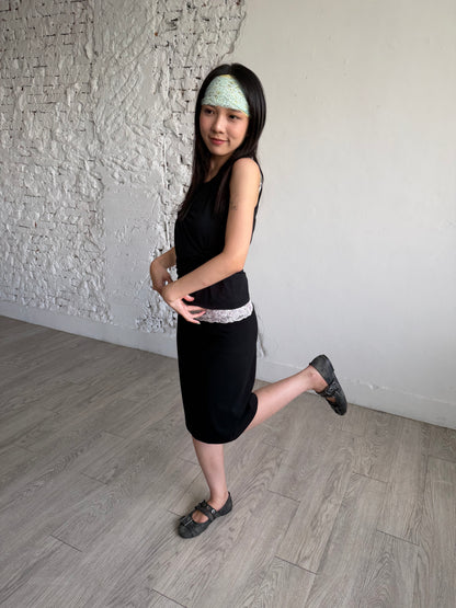Lace color-blocked cotton skirt