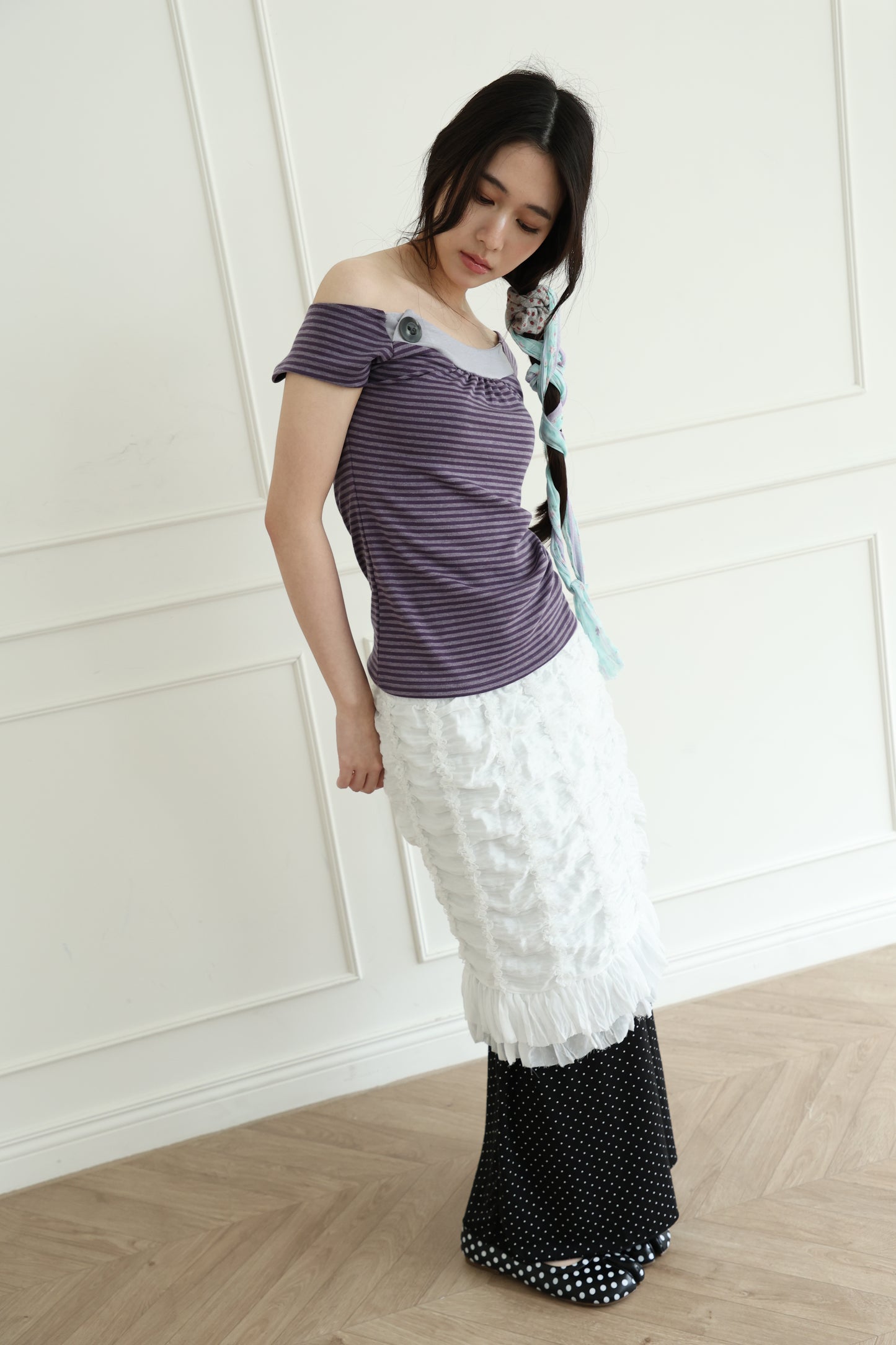 Elastic polka dot maxi dress