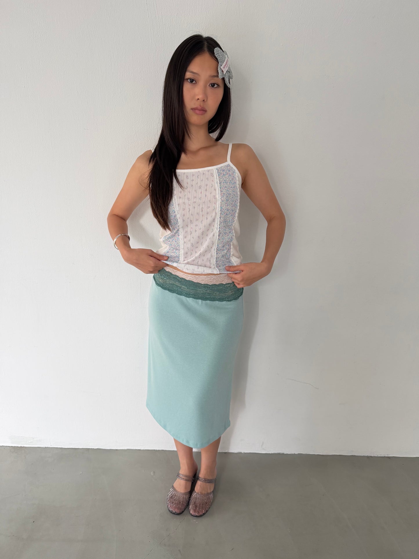 Lace cotton straight skirt