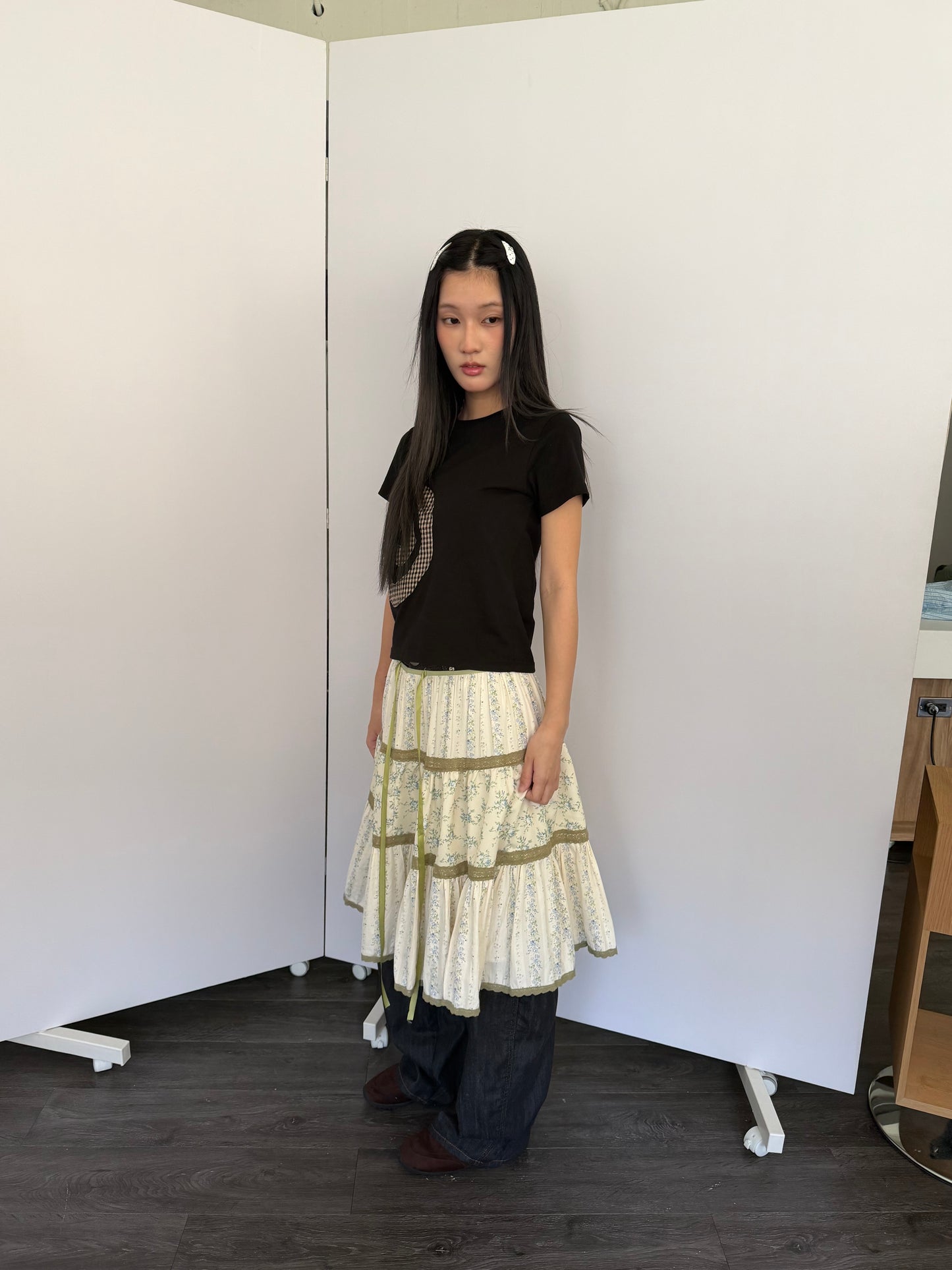 Patchwork Print Midi Skirt