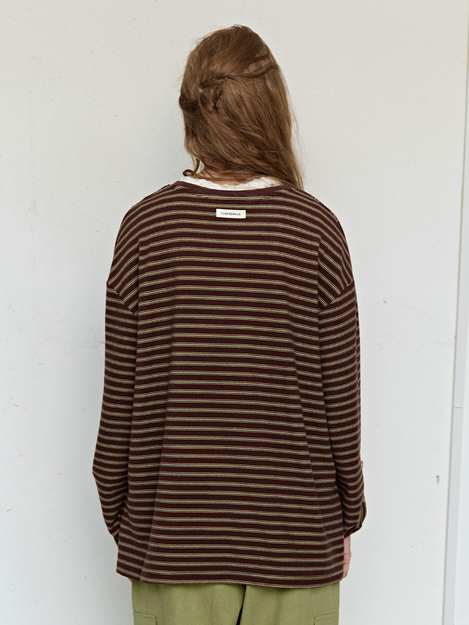 FUN FROM FUN Loose Fit Stripe Tee, Brown