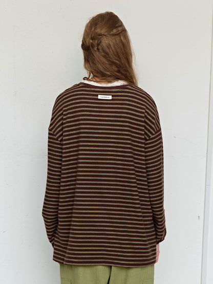 FUN FROM FUN Loose Fit Stripe Tee, Brown