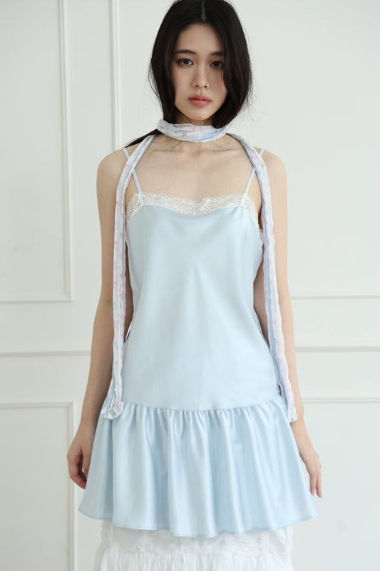 Thin-strap satin lace-trimmed camisole dress