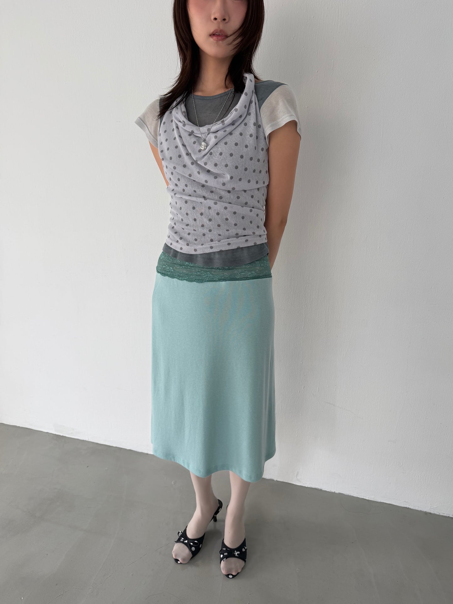 Lace cotton straight skirt