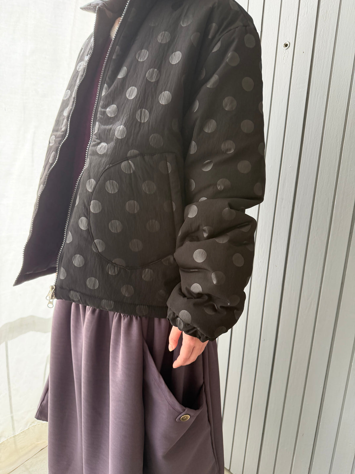 polka dot quilted coat