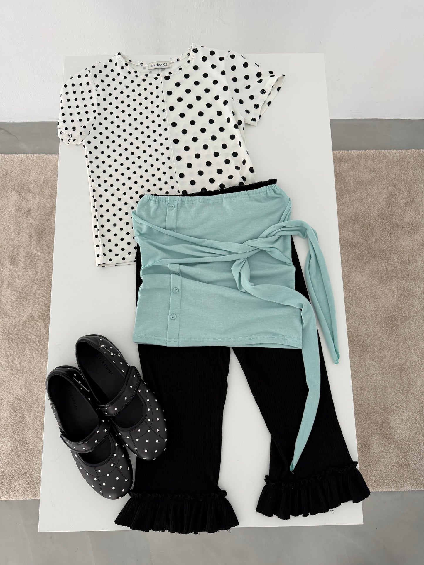 polka dot patchwork short-sleeved top
