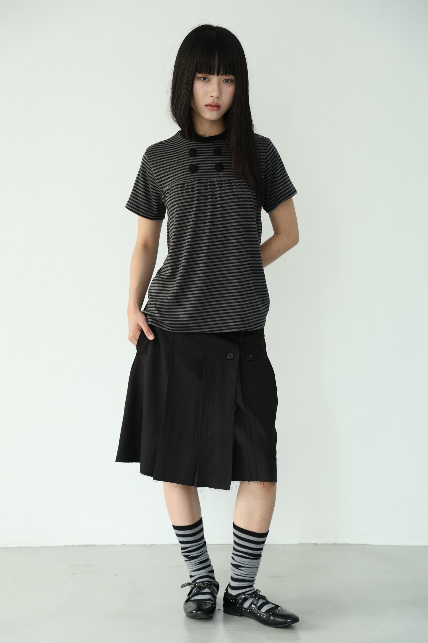 Striped loose button-down top