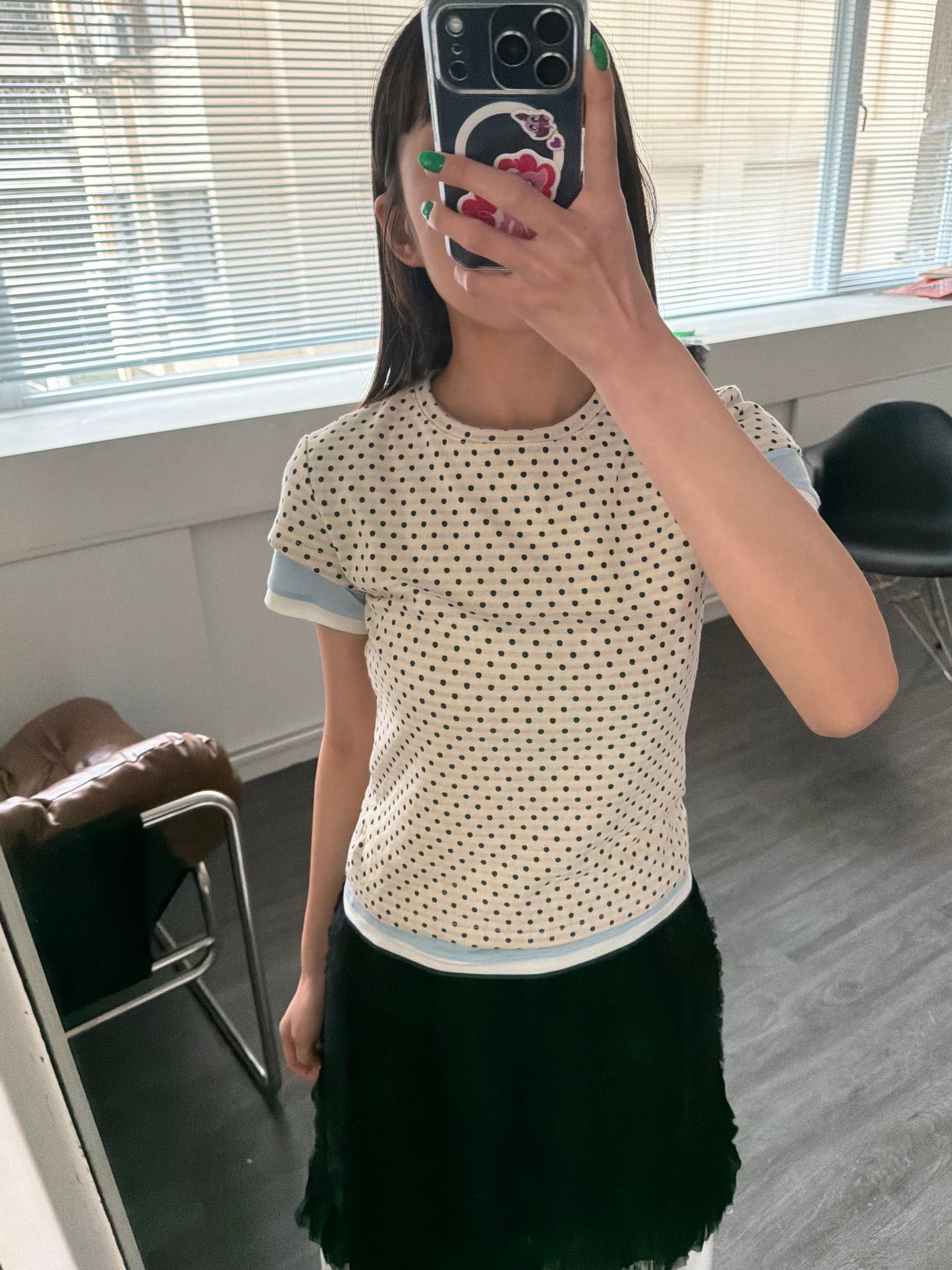 polka dot top with off-shoulder design