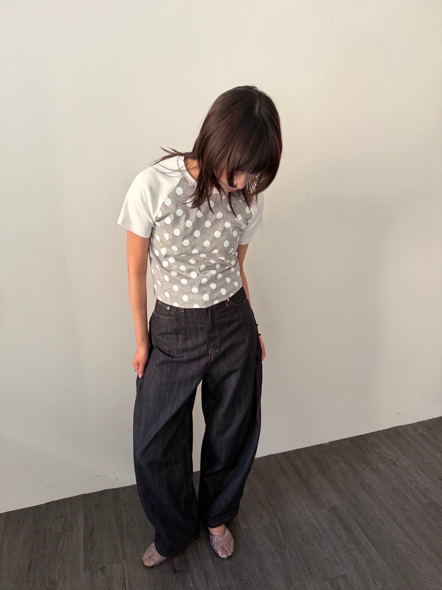 Large Polka Dot Patchwork Sleeve T-shirt