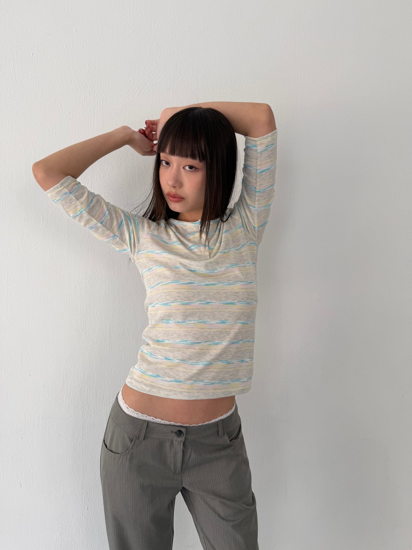 Gradient striped three-quarter sleeve top