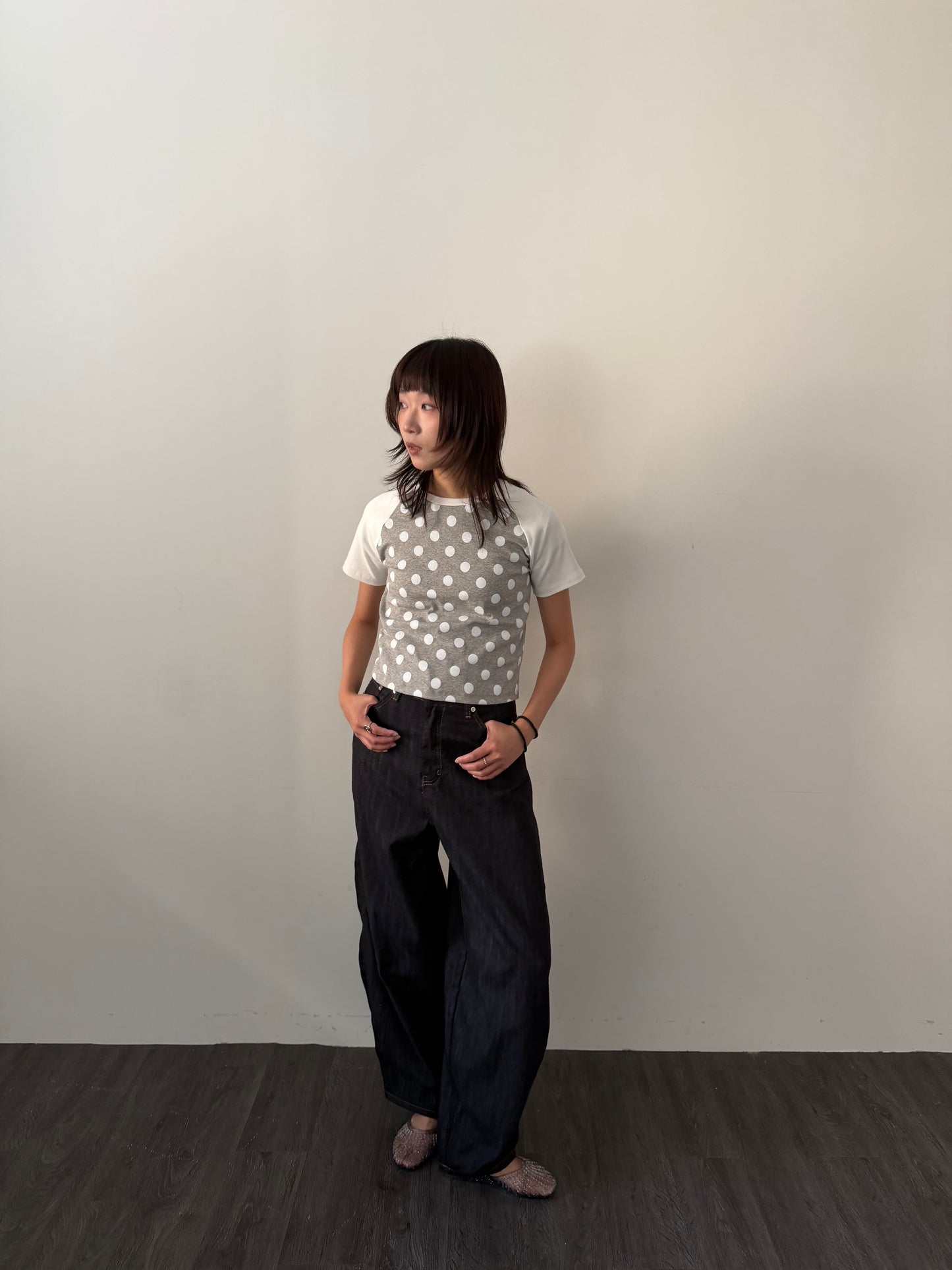 Large Polka Dot Patchwork Sleeve T-shirt