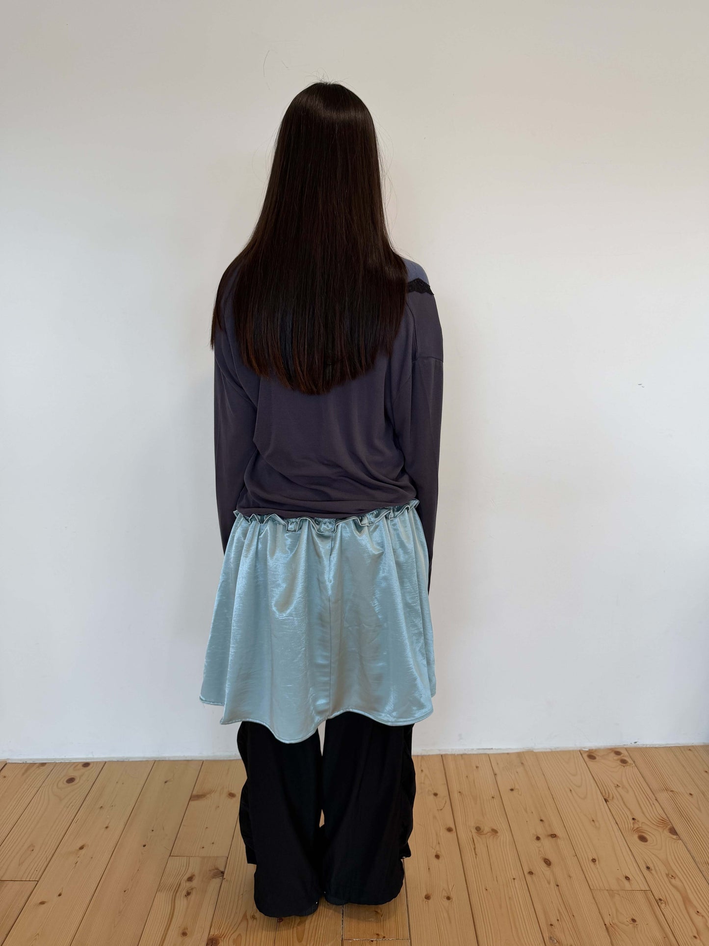Satin pleated midi skirt