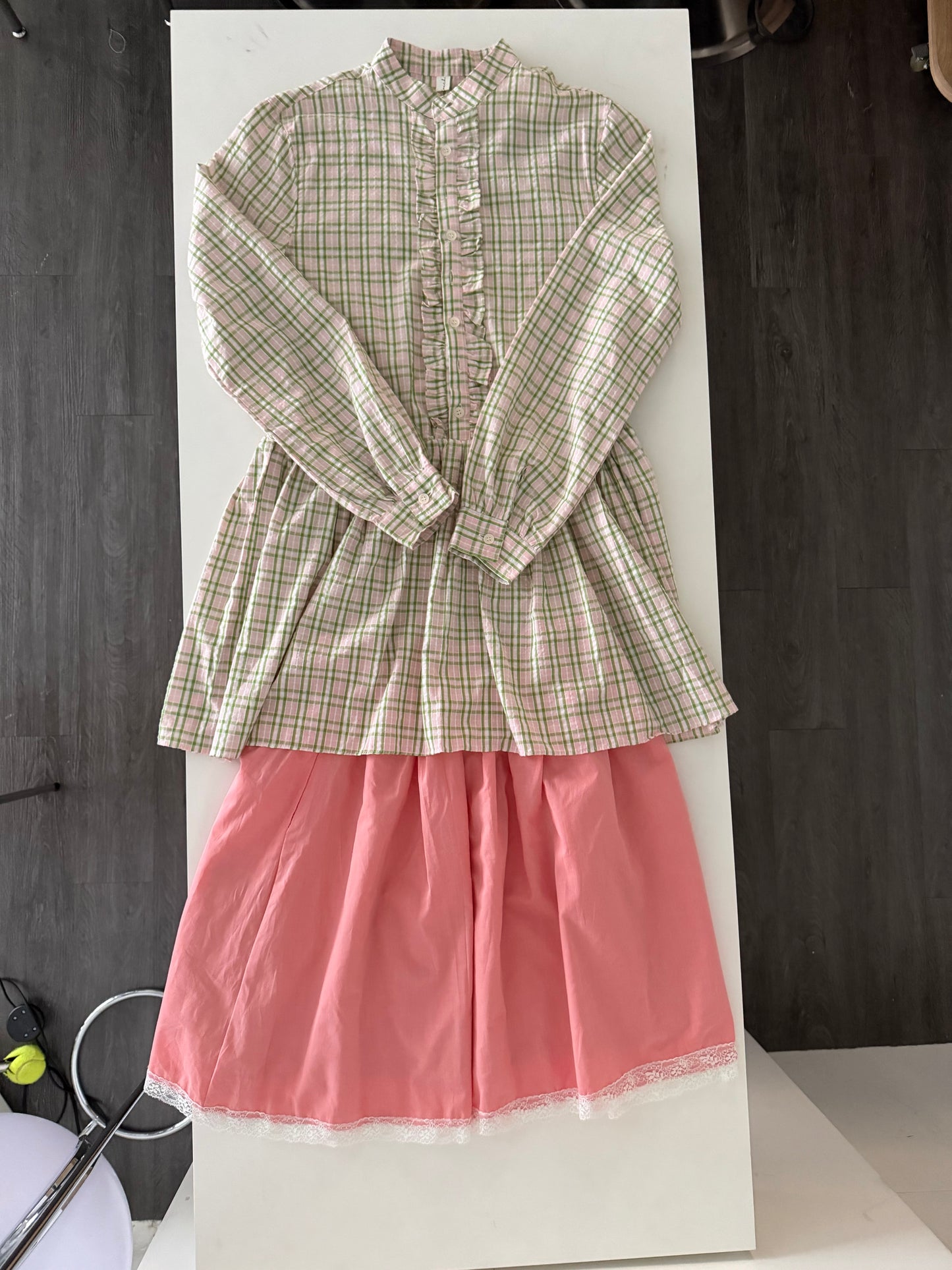 Plaid lace shirt dress