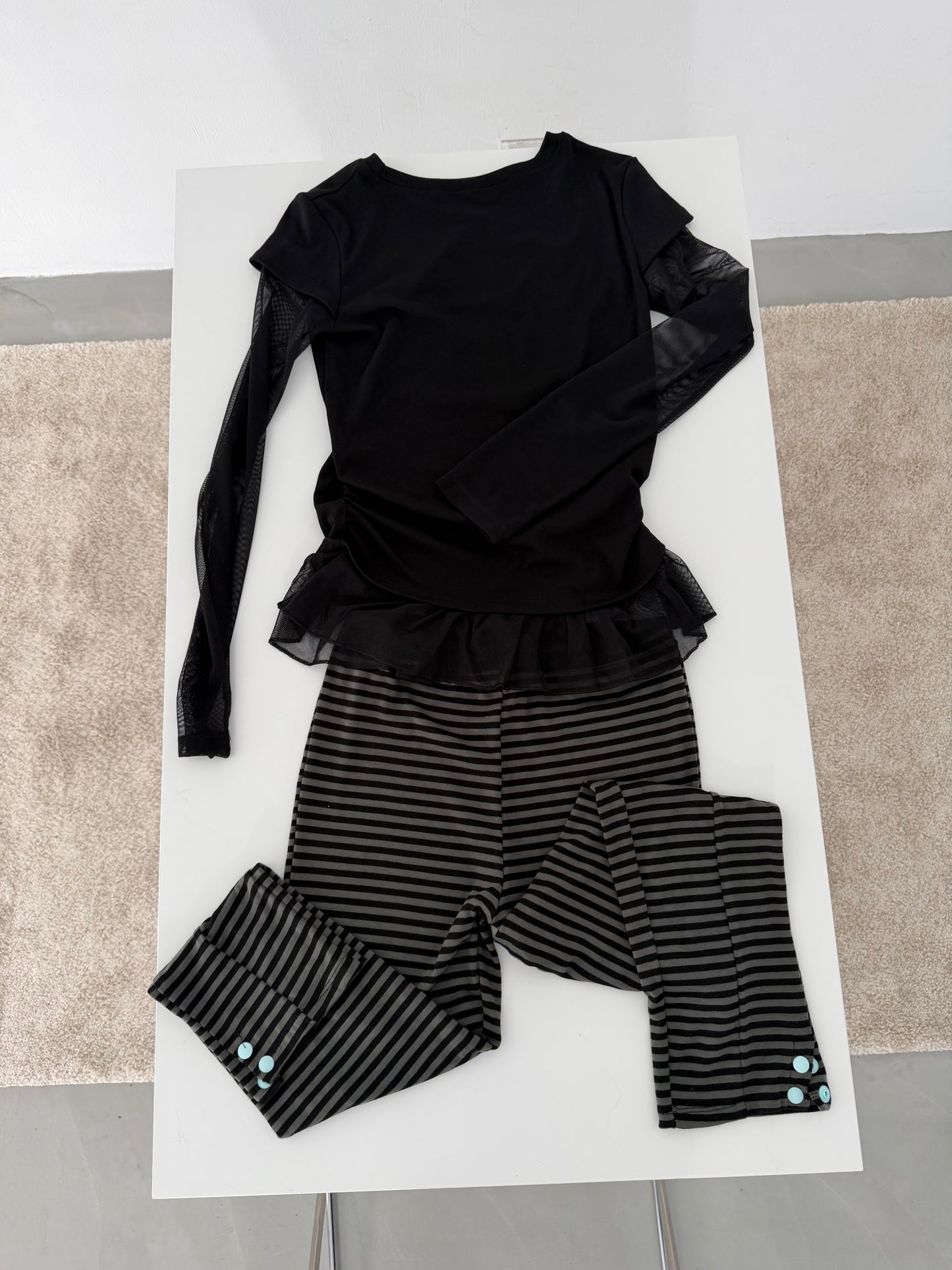 Faux Layer Mixed Fabric Top