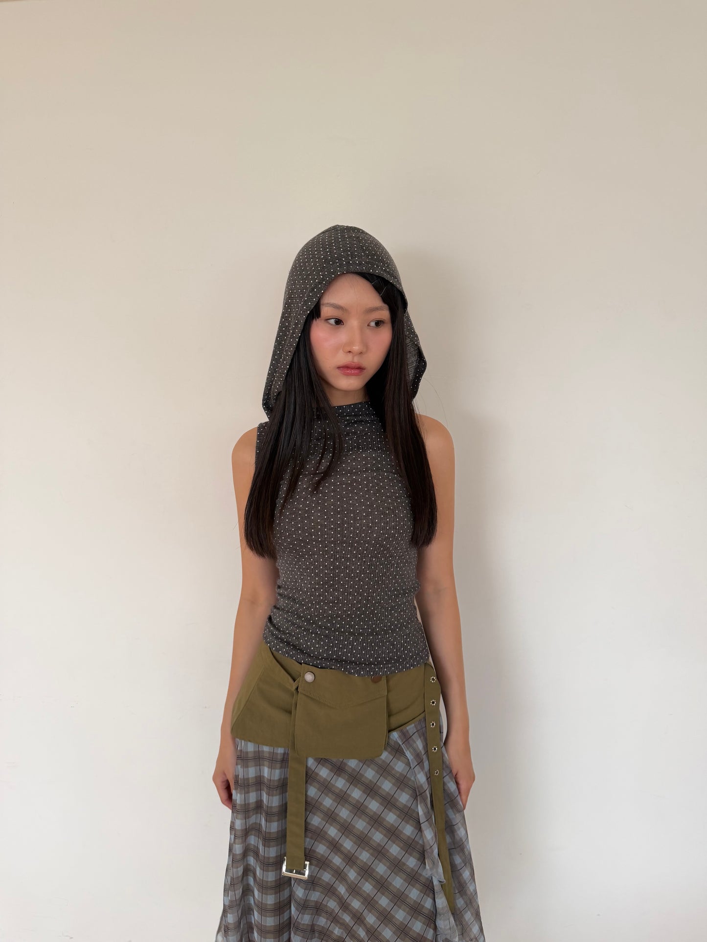 Polka Hood Sleeveless Top