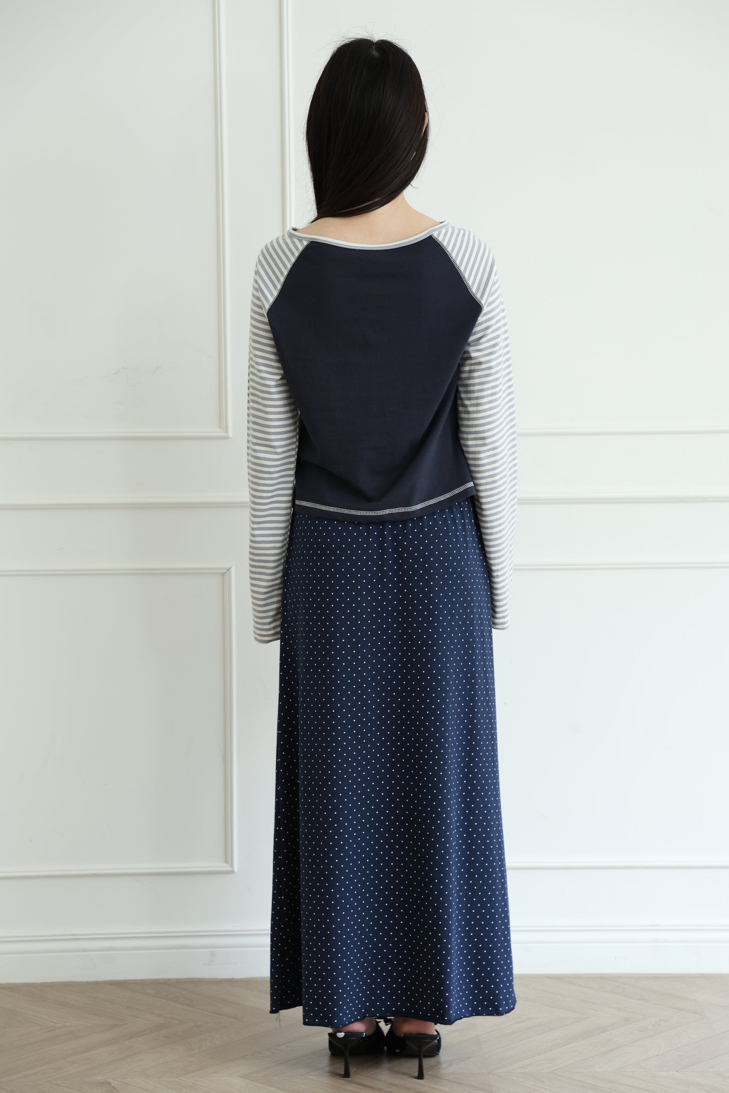 Elastic polka dot maxi dress