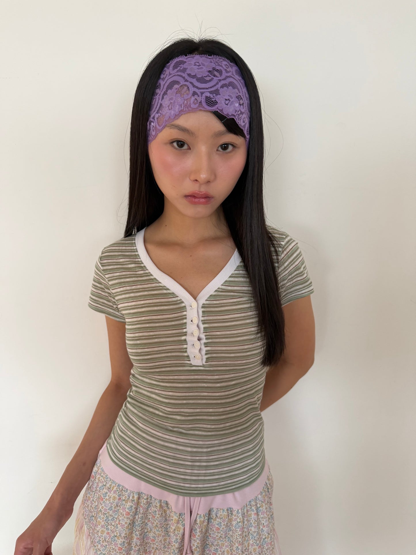 Mint Stripe Henley Tee