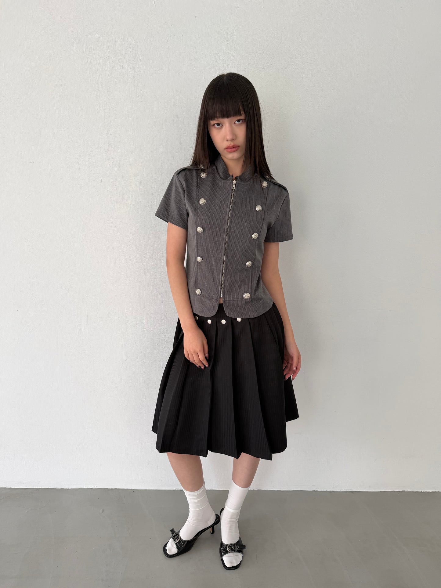 Studded striped suit pleated skirt