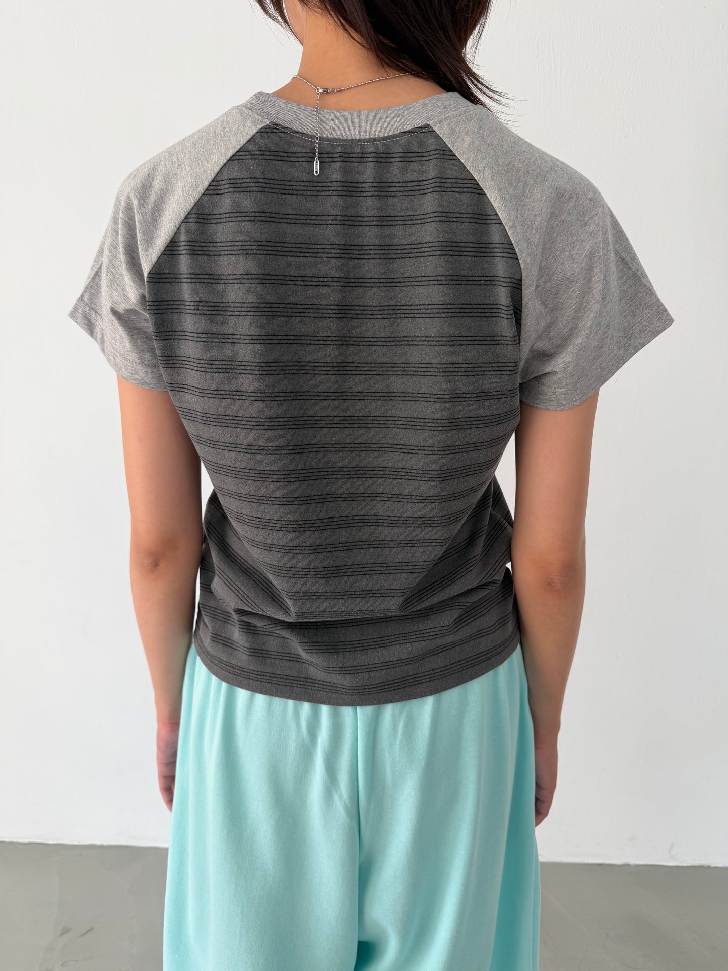 Striped short-sleeve top with studs