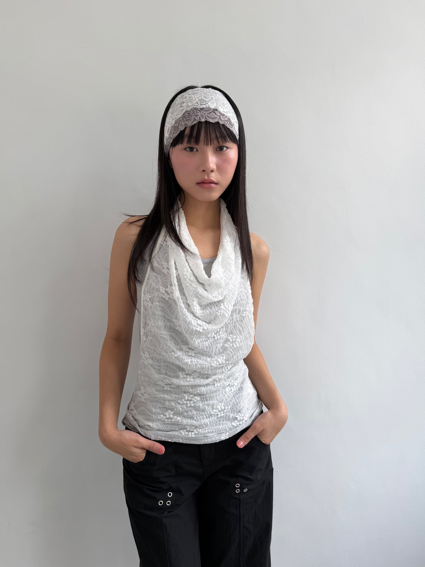 Lace Cowl Neck Tank Top