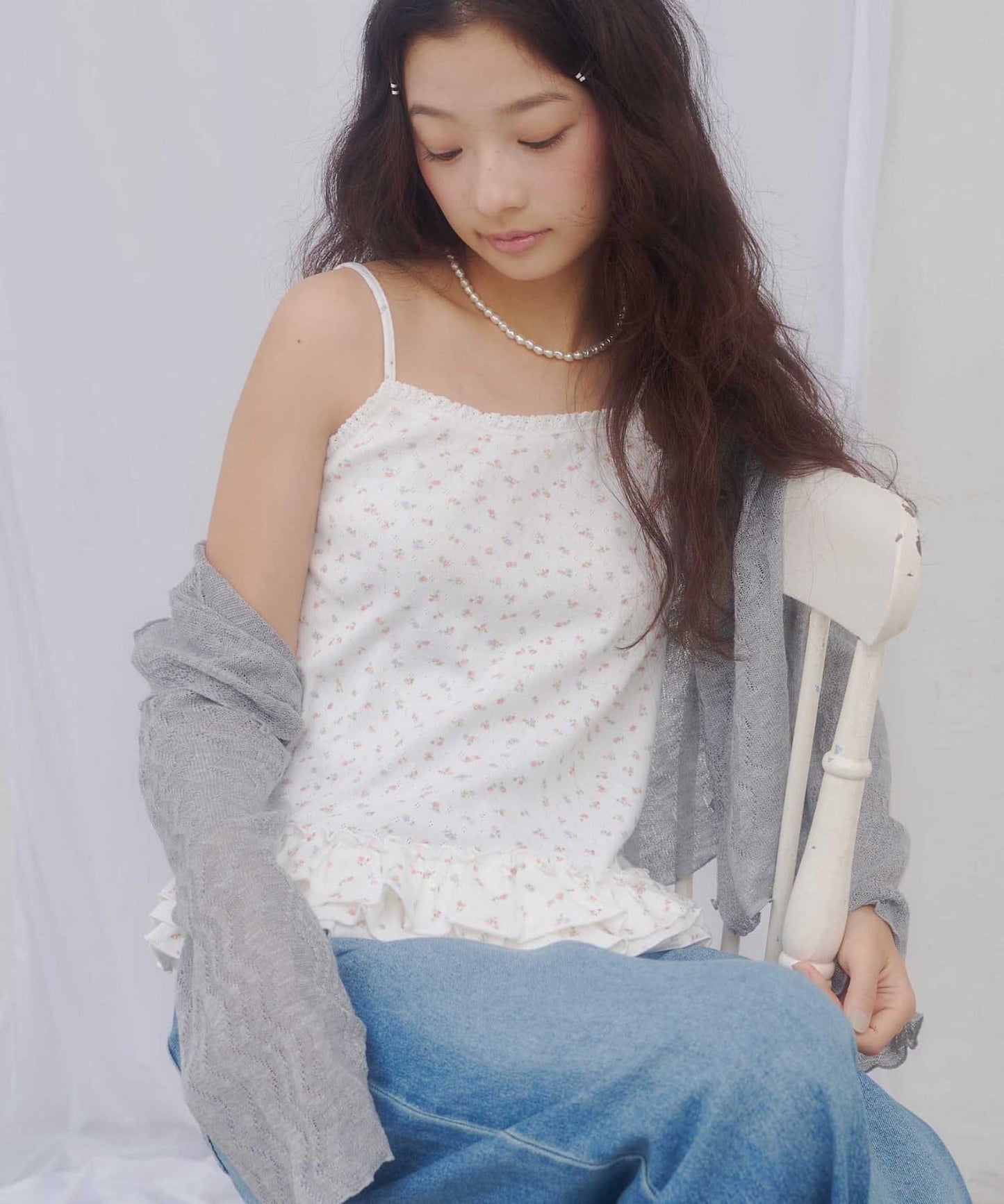 （sale 至8/23 22:00）下擺荷葉邊印花細肩背心