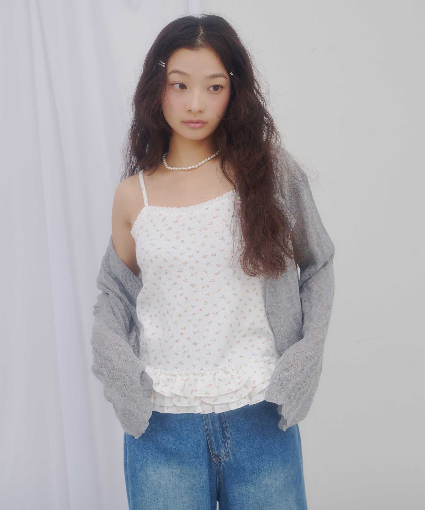 （sale 至8/23 22:00）下擺荷葉邊印花細肩背心