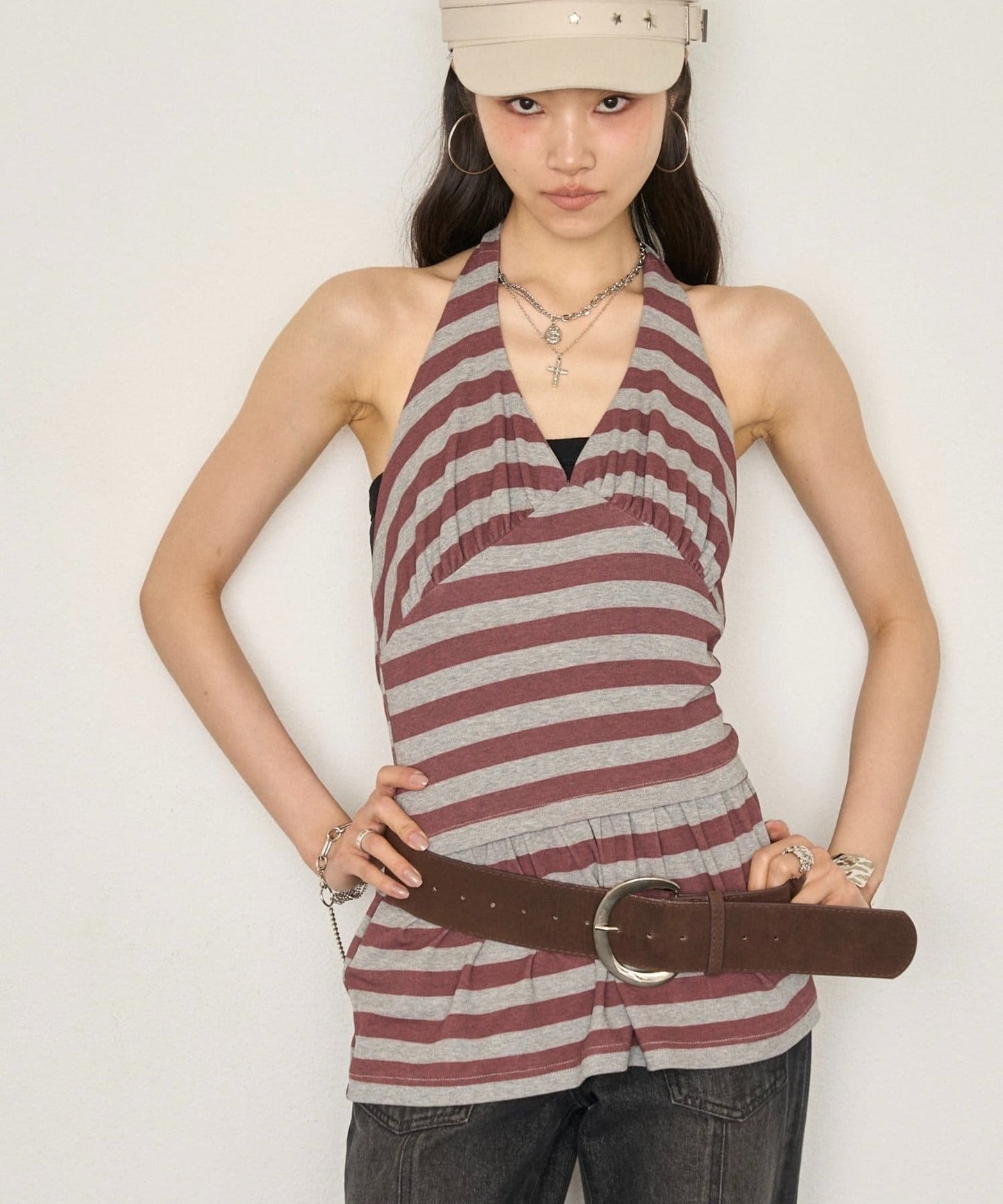 （sale 至8/23 22:00）WHO’S WHO gallery 條紋收腰Ｖ領小洋裝