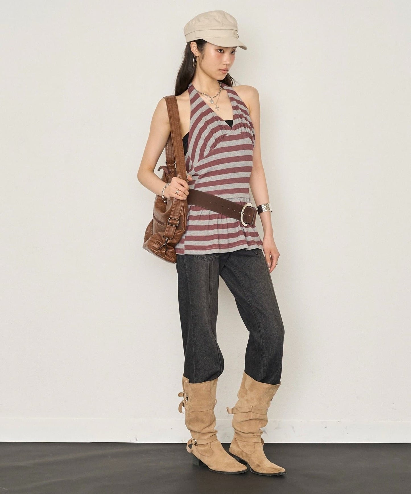 （sale 至8/23 22:00）WHO’S WHO gallery 條紋收腰Ｖ領小洋裝