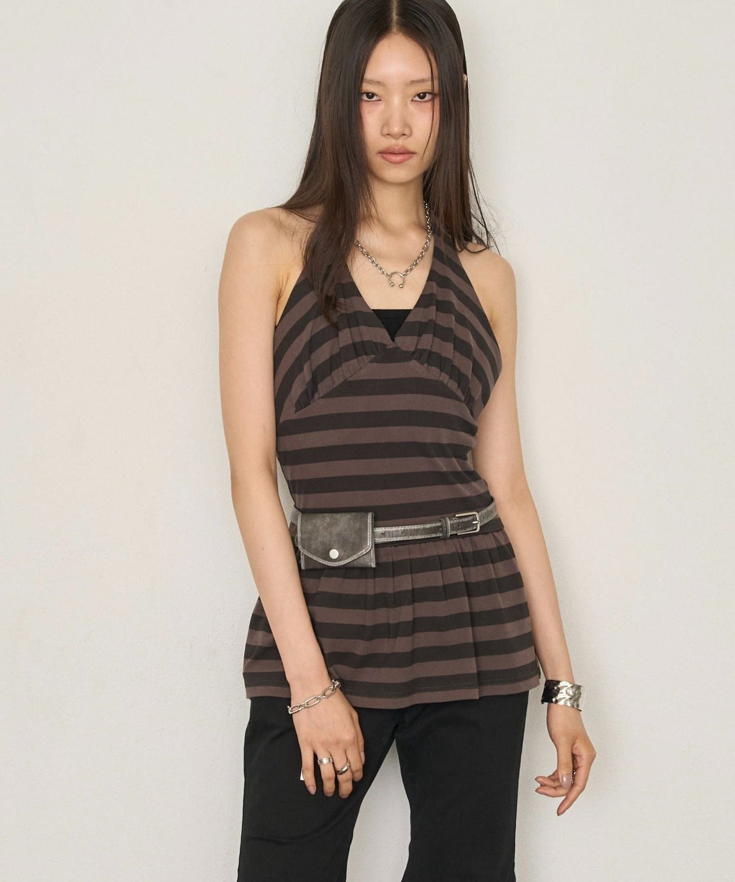（sale 至8/23 22:00）WHO’S WHO gallery 條紋收腰Ｖ領小洋裝