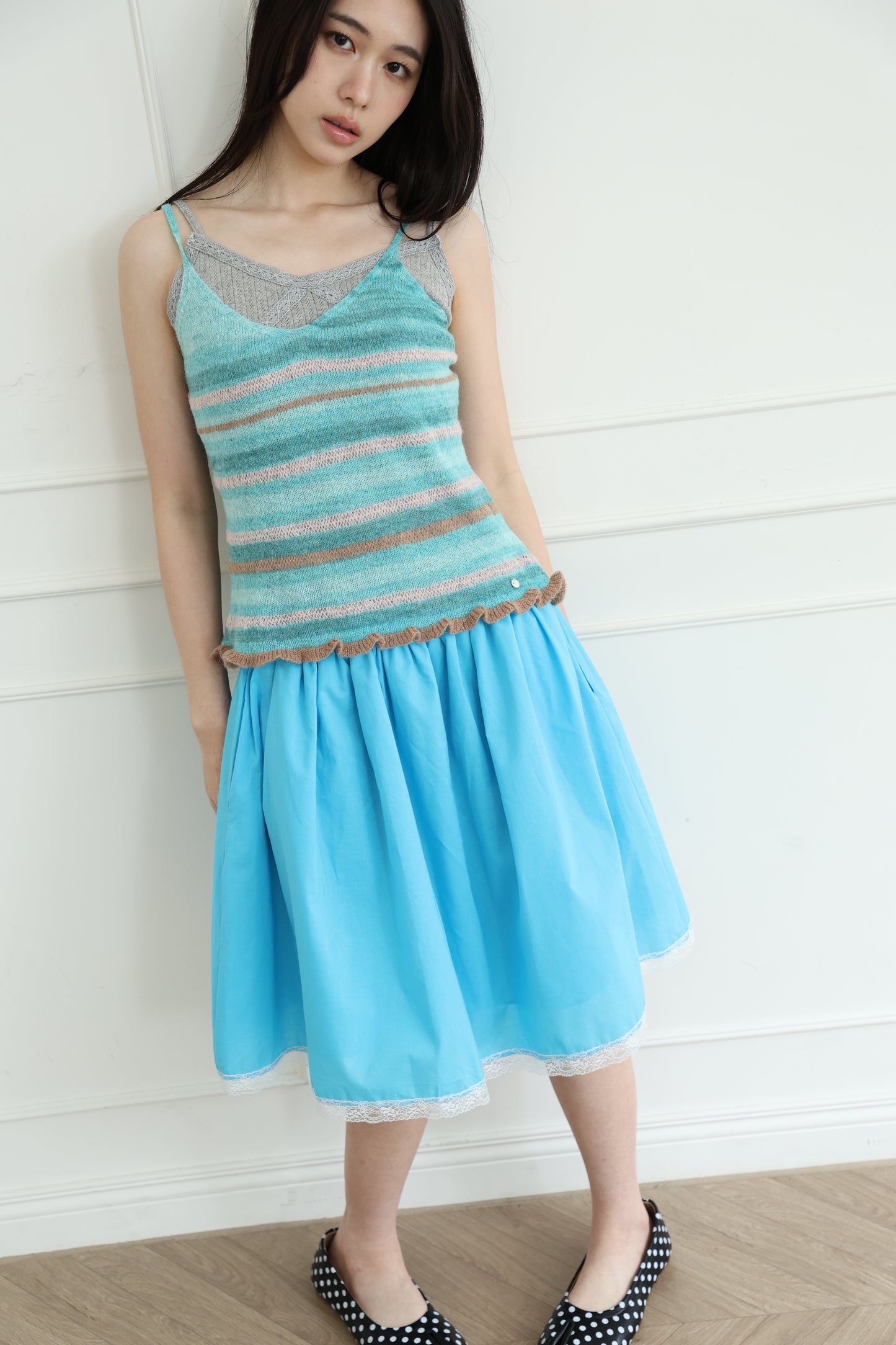 Knit striped spaghetti strap vest