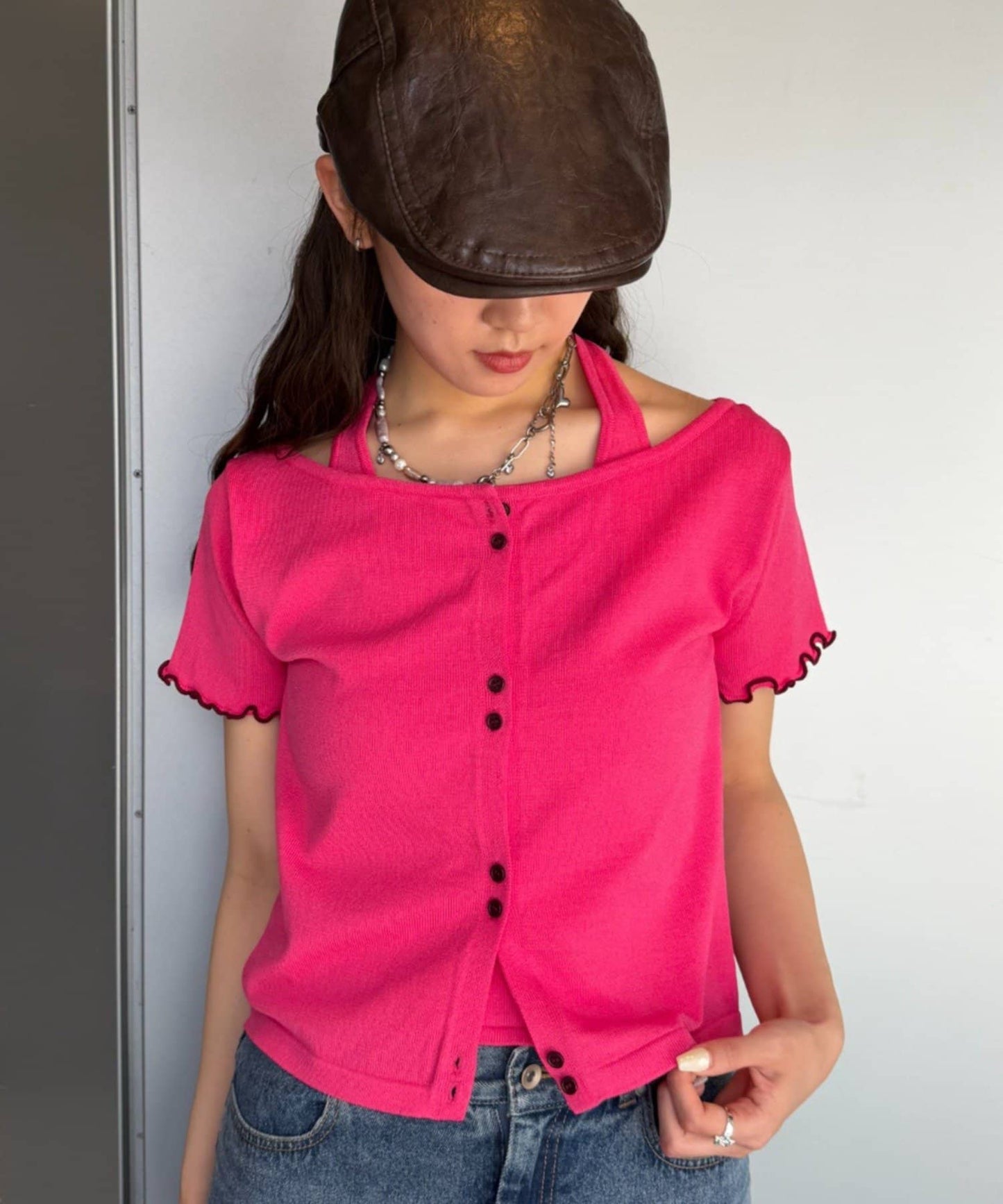 （sale 至8/23 22:00）w closet 滾邊針織掛脖上衣組合