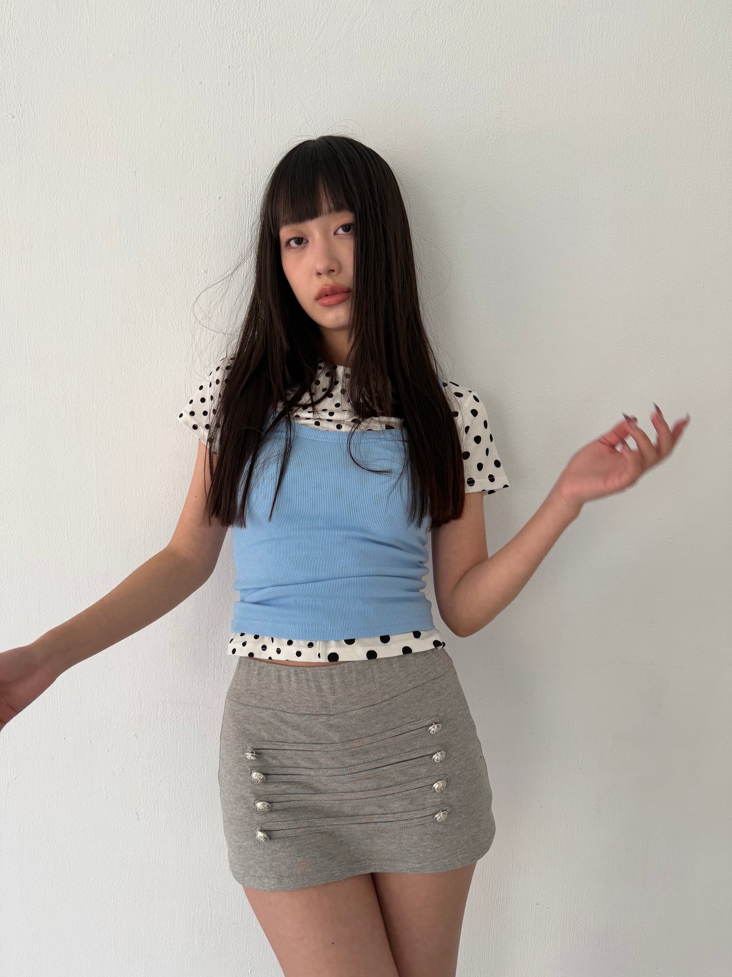polka dot patchwork short-sleeved top
