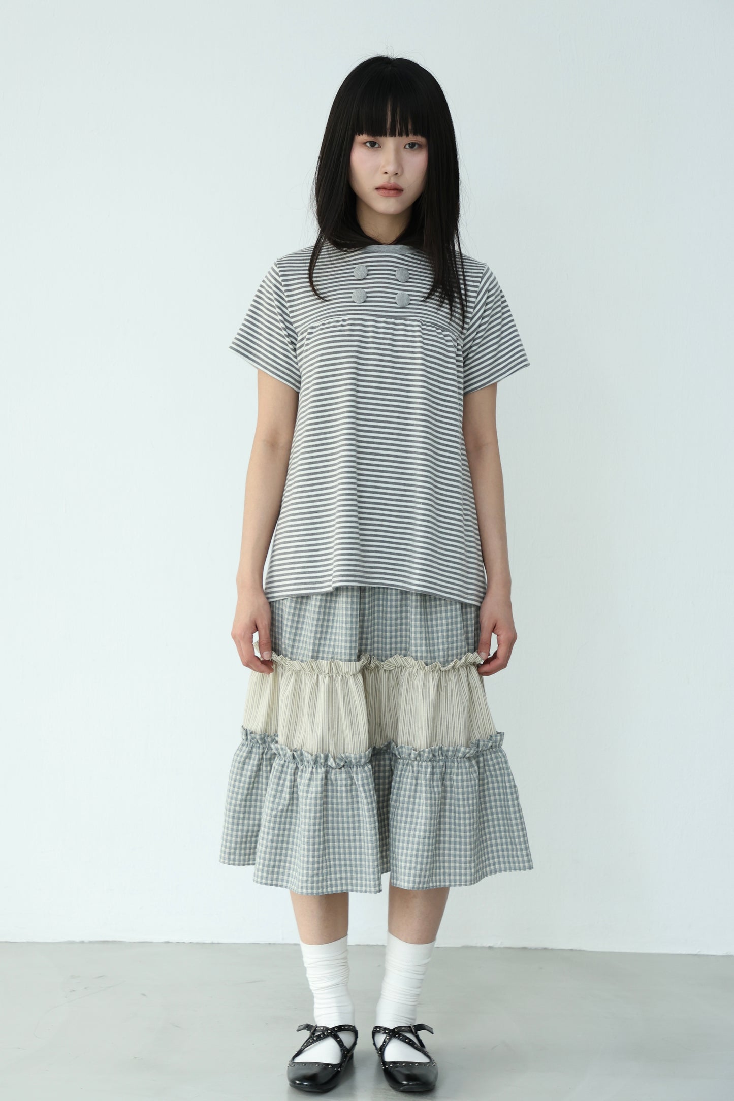 Striped loose button-down top