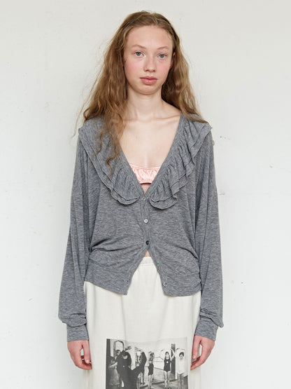 FUN FROM FUN Moody Frill Cardigan, Melange Grey
