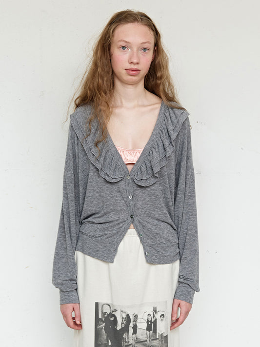 FUN FROM FUN Moody Frill Cardigan, Melange Grey