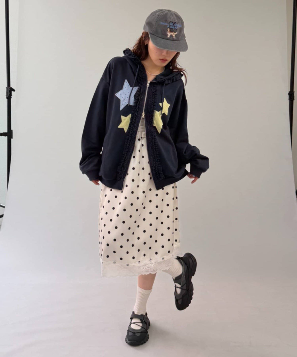 w closet 花邊星星連帽外套