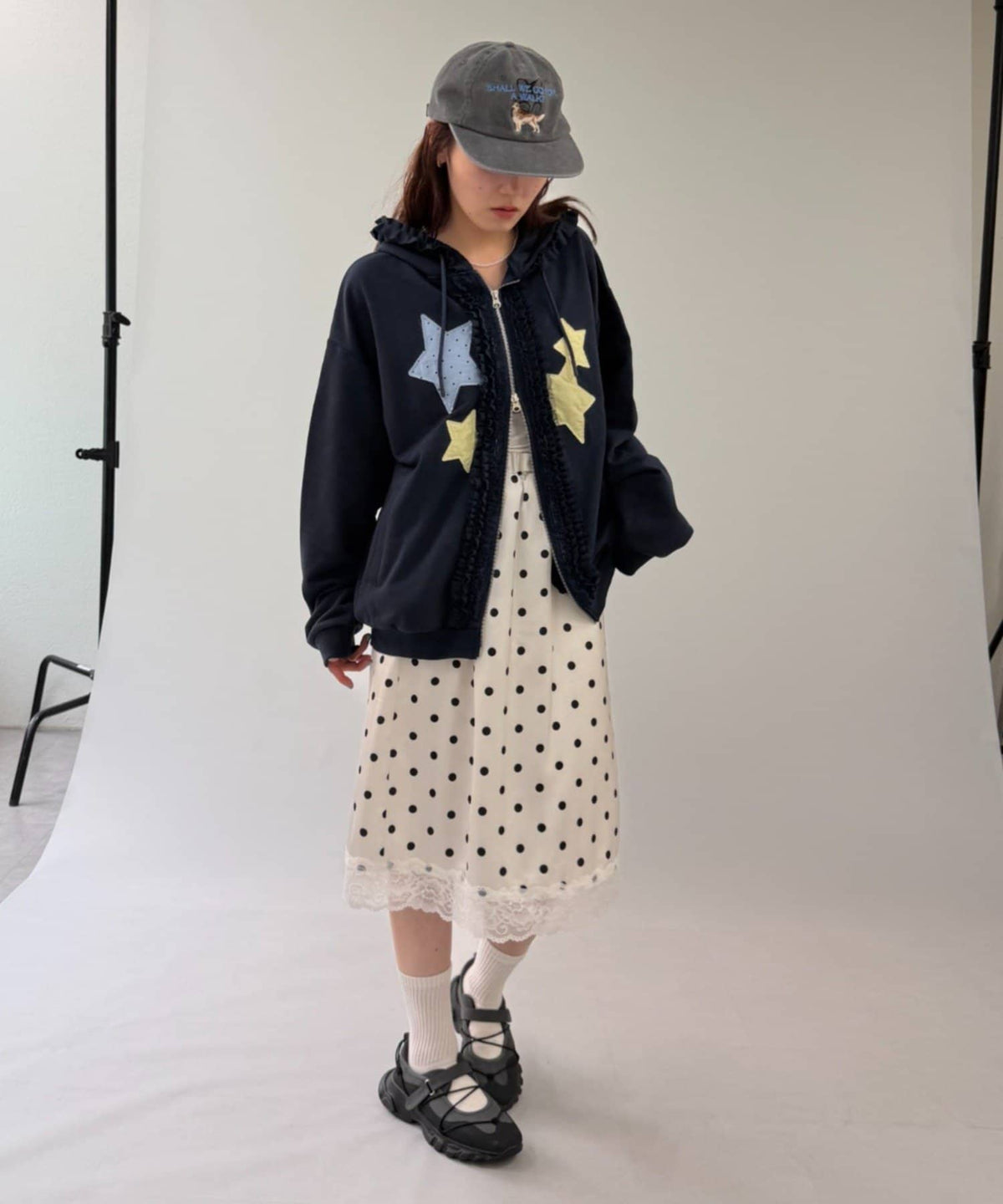 w closet 花邊星星連帽外套