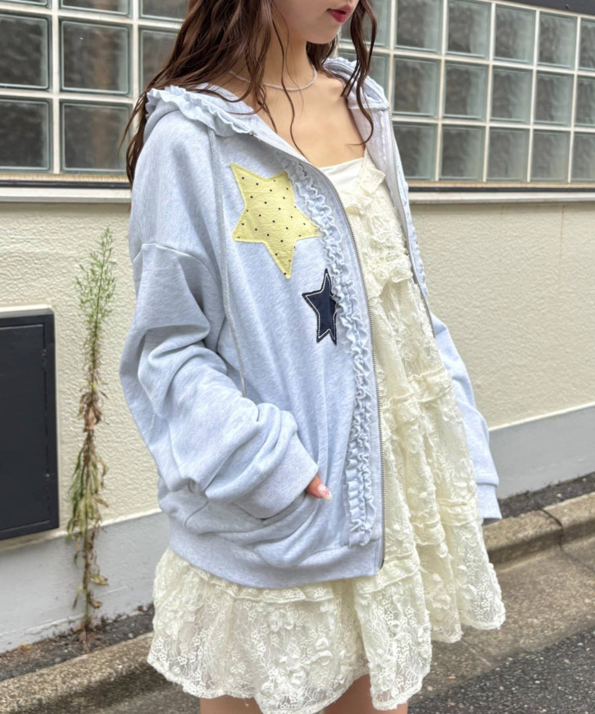 w closet 花邊星星連帽外套