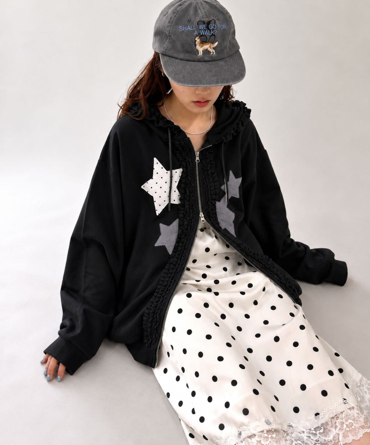 w closet 花邊星星連帽外套