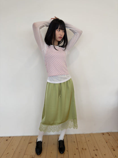 Lace Satin Midi Skirt