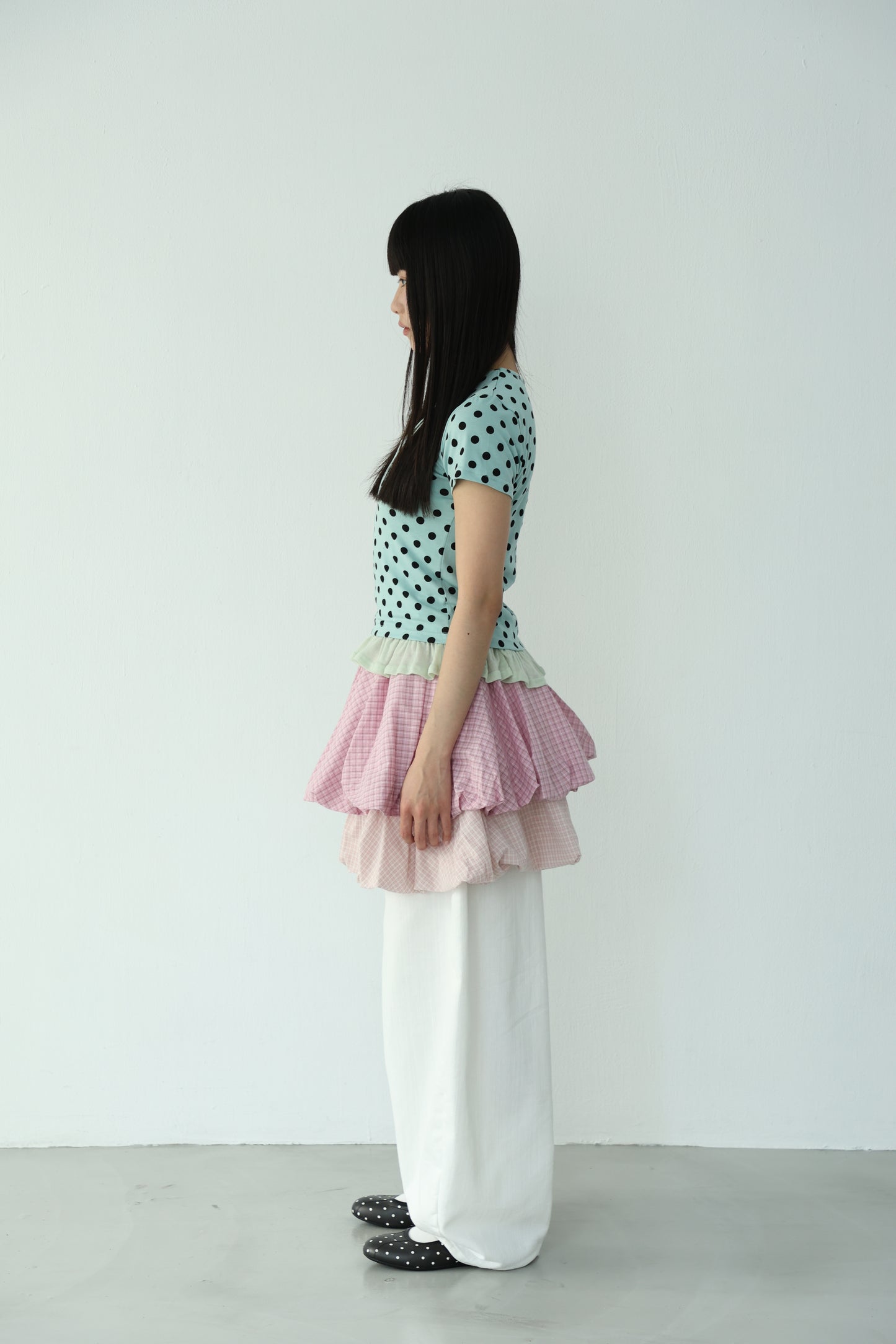polka dot patchwork short-sleeved top